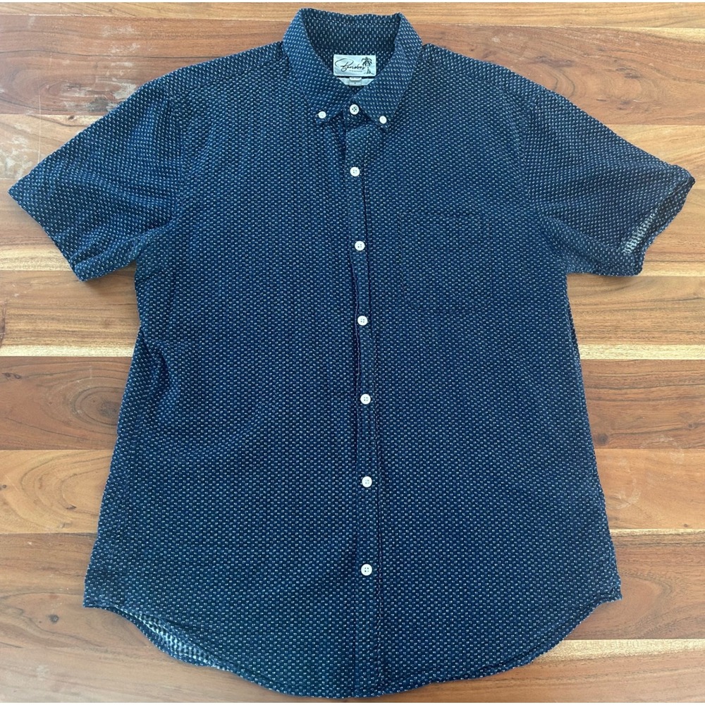 Bonobos Mens Slim Fit Short Sleeve Button Down Shirt Navy Blue Seersucker Large